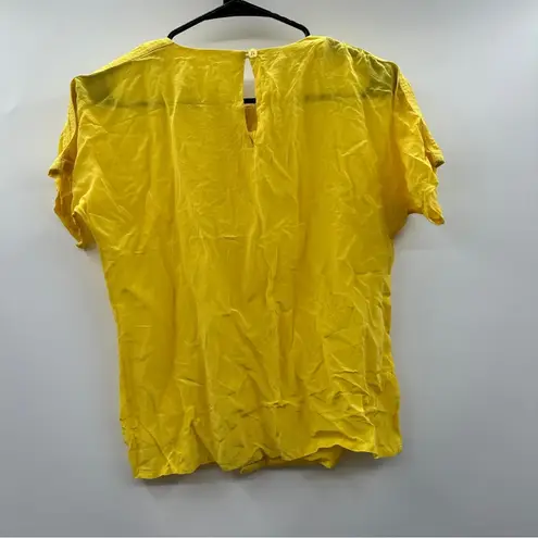 Oscar de la Renta 100% Silk Yellow Short Sleeve Semi Sheer Top Size 4