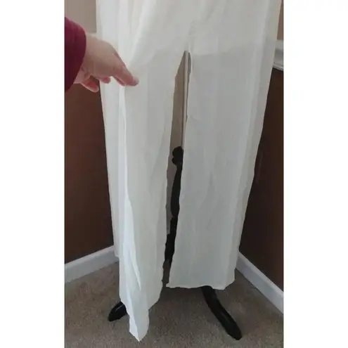 Marineblu NEW Modcloth Cream Chiffon Flowy Beaded w Gold Embroidery Maxi Dress S