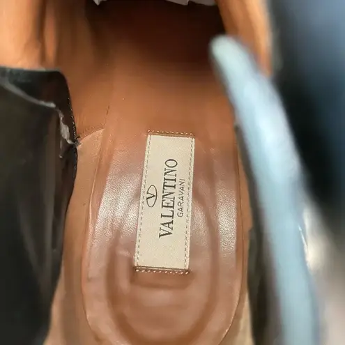 Valentino Garavani Black grained leather rockstud block heel ankle boots EU 40