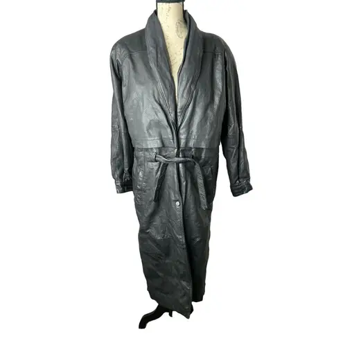 The Limited Vintage Leather Thermolite Black Tie ‎ Trench Coat Women's Size M