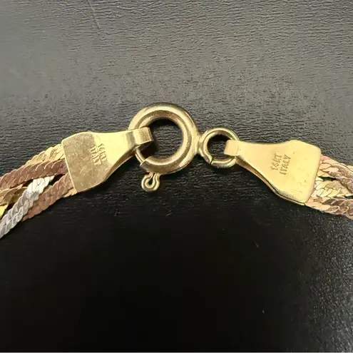 Vintage AURAFIN 14k Italy Tricolor 4mm Braided Flat Snake Chain 7" Bracelet 3g. Gold