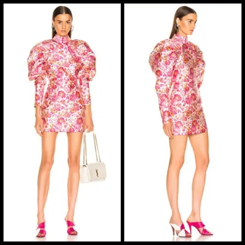 💕ROTATE💕 Number 1 Floral Puff Sleeve Mini Dress ~ Raspberry Rose Combo White Size XS