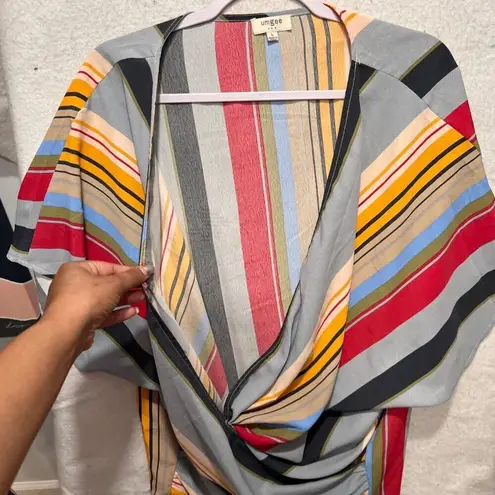 Umgee  Womens Tops Size L Multicolor Striped V-neck Faux Wrap‎