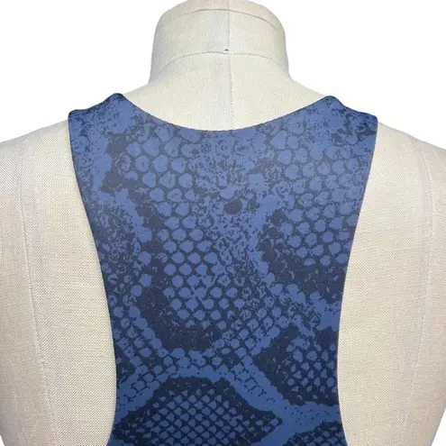 Allfenix Long Sports Bra Racerback Stretch Snake Animal Print Navy Blue Medium