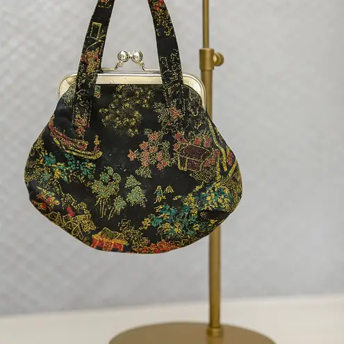 Vintage Oriental Brocade Evening Bag Small Purse EUC Black