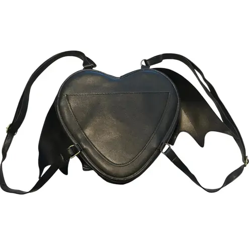 AZA Gothic Heart Bat Wing Backpack Black Lace Trim Faux Leather Mini Bag Purse