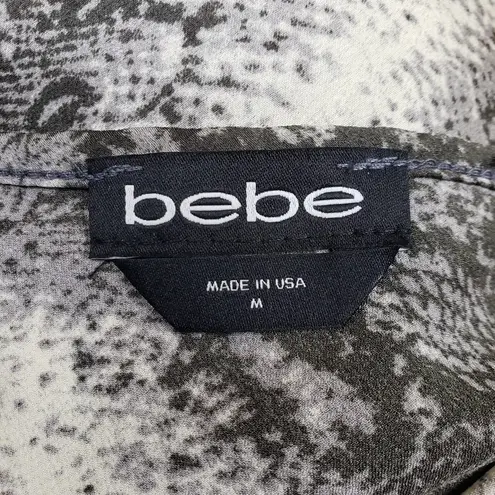 Bebe  Womens M Printed Satin Bias Midi Dress in Gray/White NEW