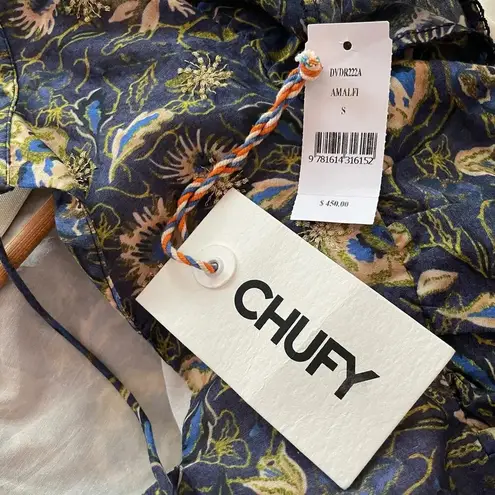 Chufy Amalfi Dress Mini Floral Print Cotton Silk Embroidered Size Small NEW Blue