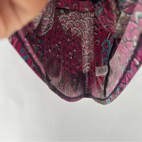 Marc Bouwer Pink Blue Paisley Feather Patterned Zip Front Dolman V