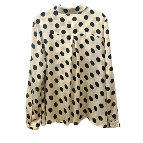 Allegra K Retro 80s Bow Tie Cream Black Polka Dot Blouse Size Medium Modern Pin Up