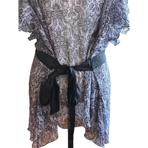 Studio 1940 Sheer Babydoll Tie Belt Blouse Sz 30-32 Deep V-neck Y2K Whimsigoth