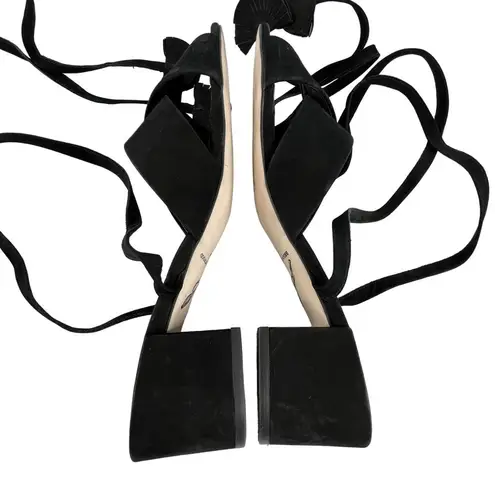 Brian Atwood  B-Astor Black Nubuck Ankle Wrap Block Heel Sandals