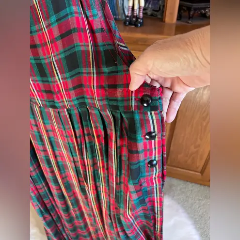VTG Sarin New York Red/Green Tartan Plaid Jumper Overall Dress Size M Holiday Red Size M