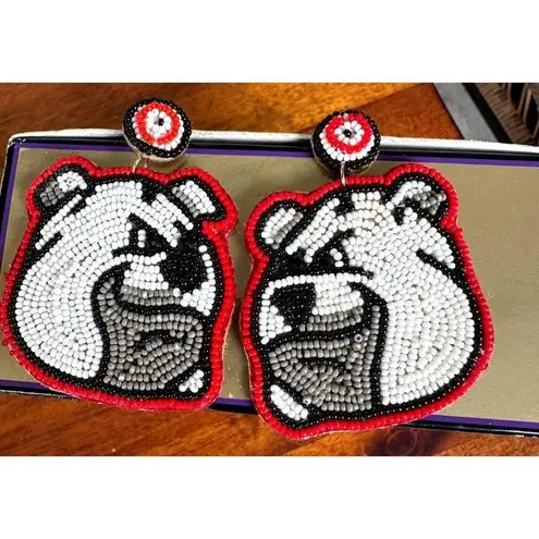 Bulldog Earrings UGA Dawgs University of Georgia Beaded Dangle Post New …