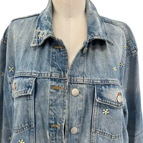 Madewell  The Oversized Jean Jacket Daisy Floral Embroidered Edition Blue Size XL