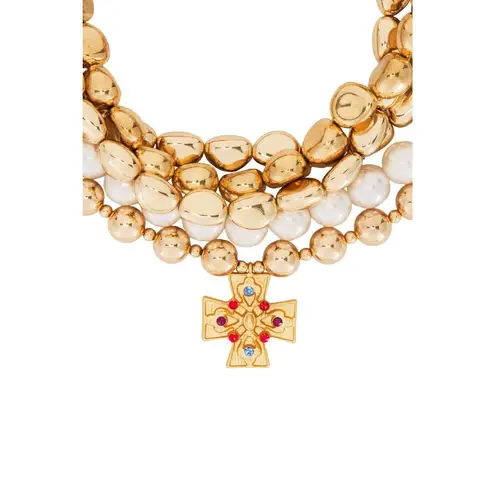 8 Other Reasons Layered Cross Necklace in Gold Womens Collar Beaded Beach