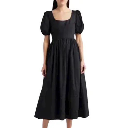 Moon River Black Swiss Dot Puff-Sleeve Maxi Dress Size Large