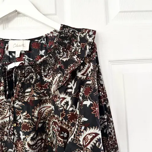 Cleobella  Evereve Jillian Black Paisley Ruffle Collar Button Peasant Top XS NWT