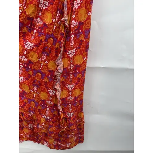 Abel the label Floral Midi Dress Women Small Orange Red Peasant Prairie Bohemian - Image 7