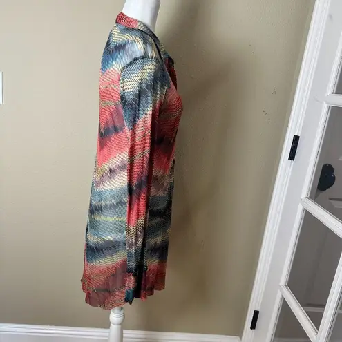 WESTON WEAR Sheer Patterned Button Up Shirt Dress Tunic Size Large