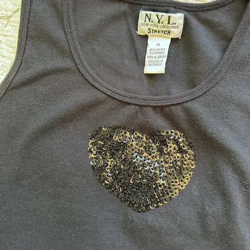 New York Laundry Vintage Black Tank Top with Sequin Heart