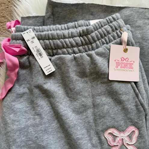Love Shack Fancy  x PINK Wide Leg Sweatpants Gray Heather Lolipop Pink XXL Long NWT