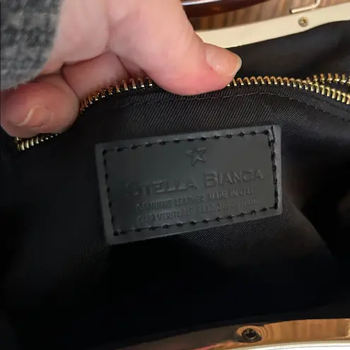 Stella Bianca leather straw crossbody bag purse gold chain Tan