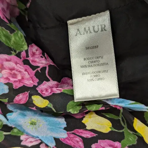 Amur Rtr sz6 Evita Maxi floral ruffle v-neck Printed midi silk multicolor long