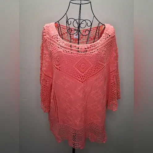 DEMOCRAC Y Elegant Pink Crochet Women's Top SZ-S