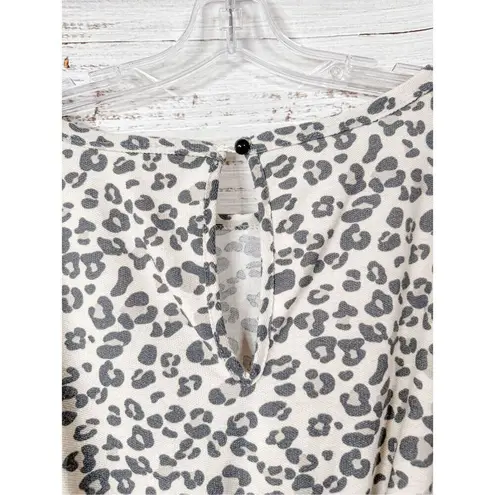 NEW Bibi Womens Animal Print Keyhole Back Short Sleeve Romper Cream Black Small