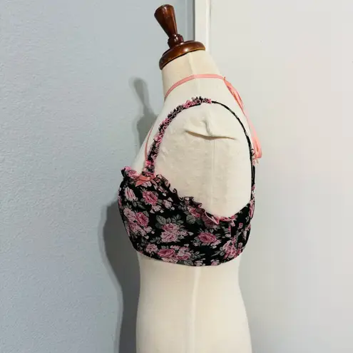 Cider Women Floral Black and Pink Spaguetti straps Cropped Tank Top Size S