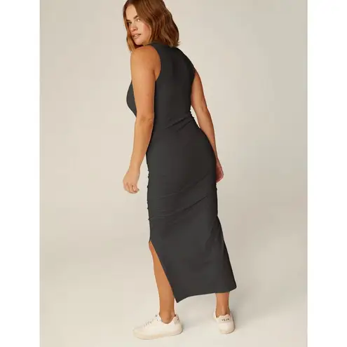 Beyond Yoga Fit the Mood Black Athletic Dress Active Medium Shirred V-Neck Midi