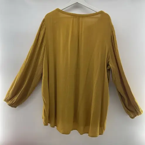 Terra & Sky 2X Peasant Top Crinkle Long Sleeve Woven Apple Juice Yellow Gold