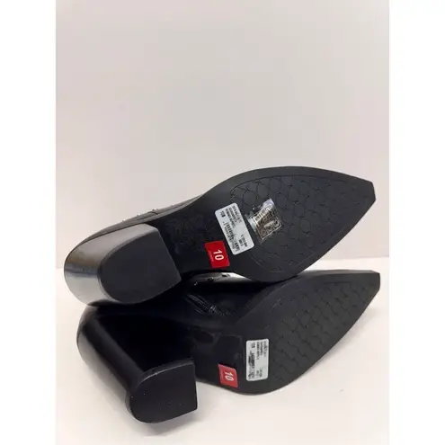 Arezzo Boots Size 10B Black Leather Block Heel Studded Booties Side Zip NEW Black