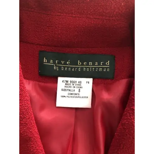 Harve Bernard Womens Collar Lapel Long Sleeve Three Button Jacket Red Size 8