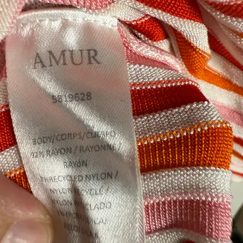 AMUR Valena Red Orange Pink Striped Knit Halter Neck Sleeveless Midi Dress Small