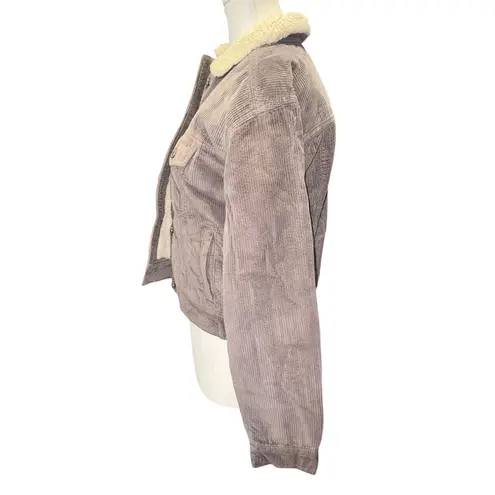 American Eagle Sherpa lined corduroy cropped purple jacket