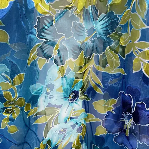 Vintage California Dynasty Sheer Floral Burnout Open Kimono Robe Duster womens S Blue