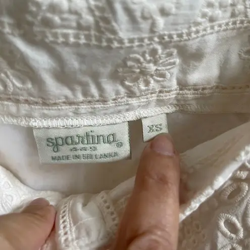 Spartina 449 Catrina Eyelet Dress Pearl White Short Sleeve Square Neck XS NWT