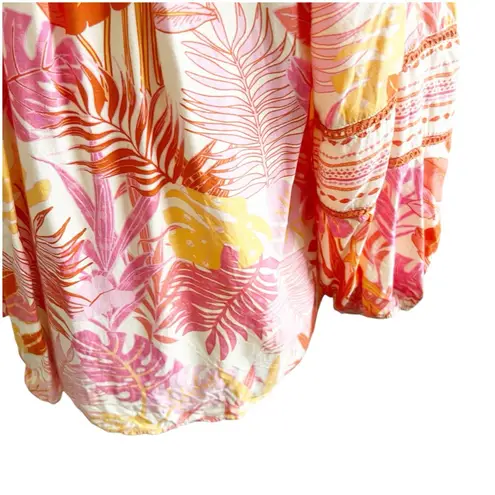 Haute Hippie Avery Peasant Blouse Size Large Tropical Print Tassel Pink Bohemian