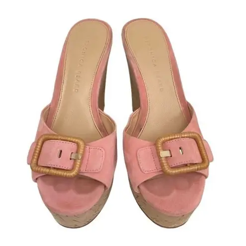 Veronica Beard Donata Suede Sandals Wedges in Pink