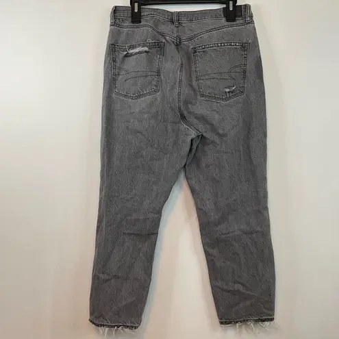 American Eagle  Grey Mom Jeans 12S Womens High Rise Distressed Denim Casual