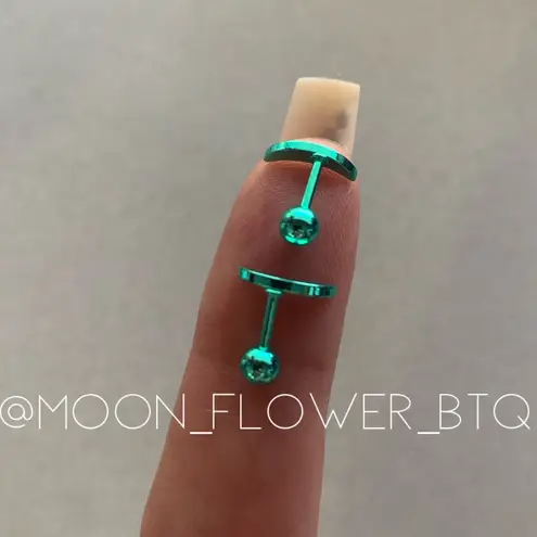 Turquoise Crescent Moon Barbell Earrings for Cartilage or Lobe Piercing 18g Green