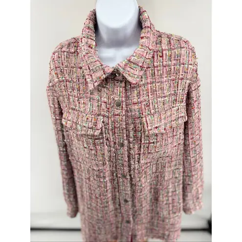 Avec Les Filles Long Pink Shacket Spring Pinks Womens Size Large Tweed Pockets