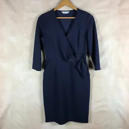 ESTELLE Deep Purple Structured Crepe Faux Wrap Sheath Dress SMALL