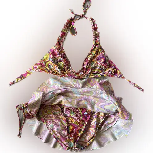 ABS Allen Schwartz ABS by Allen Swartz Y2K Ruffle Micro Skirt Multicolor Bikini Size 6