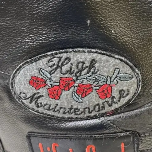 Women's Diamond Plate Black Leather Biker Vest with Patches Sz Large