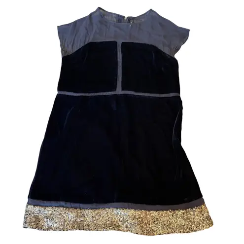 Funktional Velvet Silk blend Dress Blue Sequin Sheer Party Cocktail Mini Dress M Size M