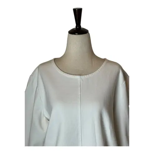 COS Shirt Women Large White Cotton Half Sleeve Mixed Fabric Shirttail Hem Top