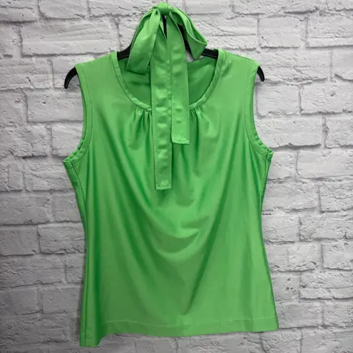 Vintage Judy Bond Skirt Set Size 12 Nylon Sleeveless Lime Green Tie Belt 60s 70s